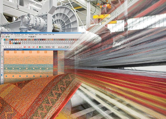 Carpet weaving software solutions CSS for creating carpet patterns and optimizing the positionning of different sized rugs to be woven on the carpet machine.