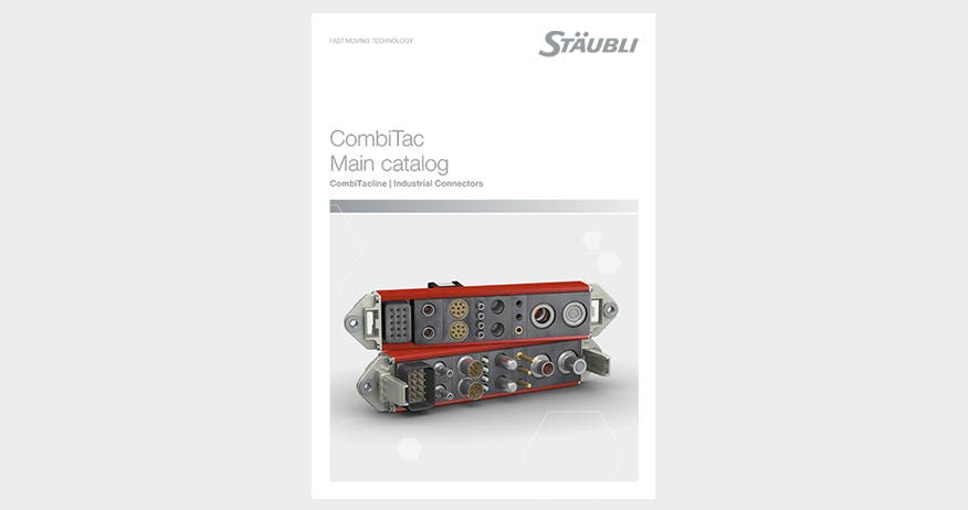 Product image with the catalog of our modular connector system CombiTac uniq, connectors for power, signal, data, pneumatic and fluid connections up to 100,000 mating cycles. Offers the highest possible performance and can be customized to meet exact technical and dimensional specifications.