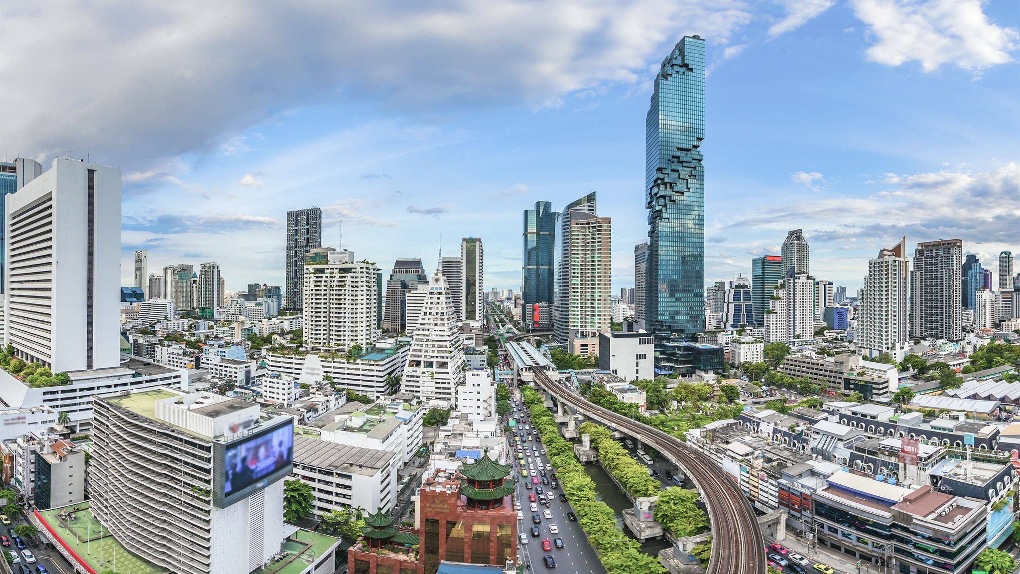 City view of Bangkok city  and subway station Thailand