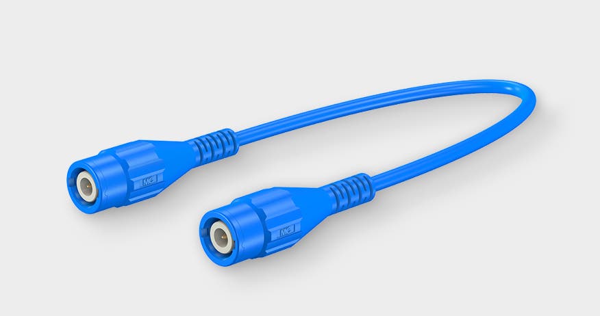 Product image with touch-protected coaxial test leads, with BNC male connectors on both ends