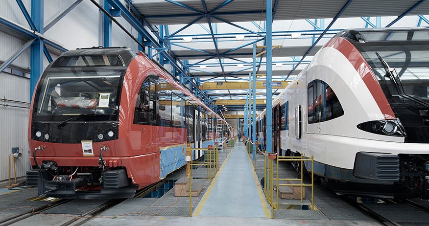 Product picture from trains in construction, production facilities from Stadler Rail Switzerland