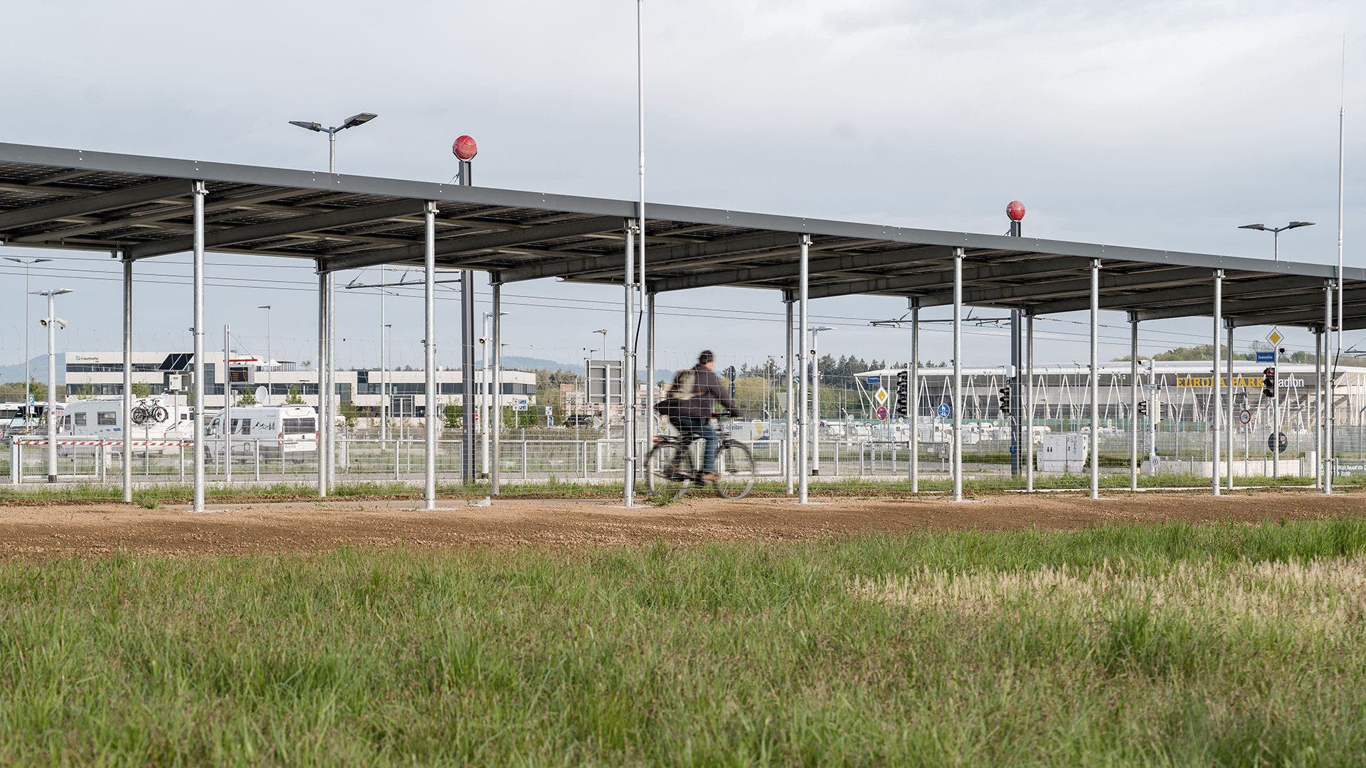 Solar roofing on cycle path in German Freiburg