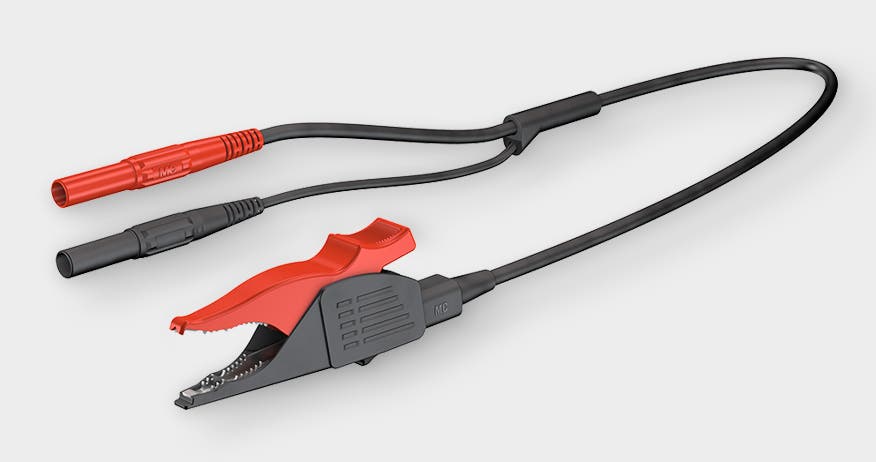 Product image with kelvin test lead XDK-KELVIN, One end with Kelvin dolphin clip, the other end with Ø 4 mm MULTILAM plugs
