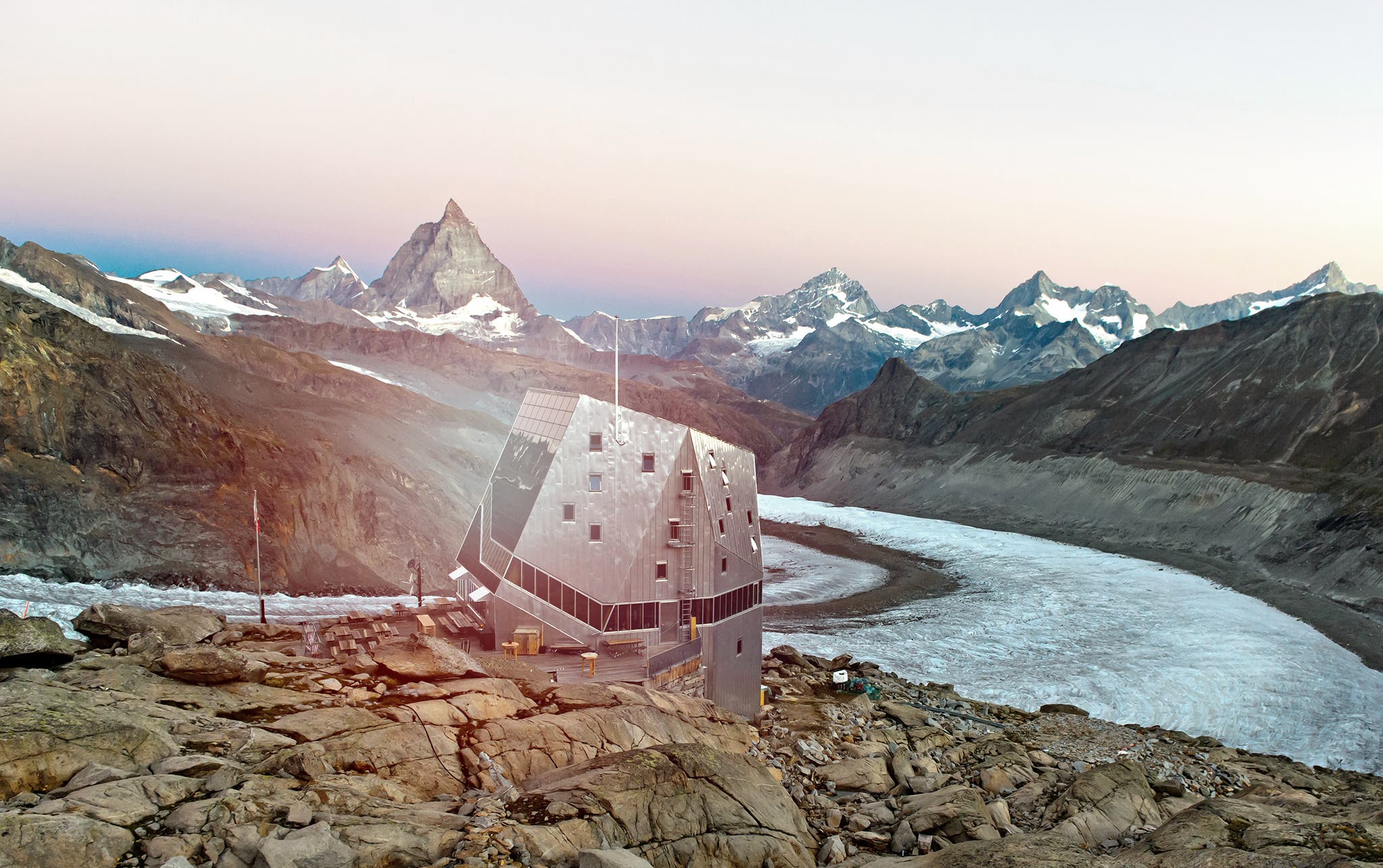 Monte Rosa Hut, Monte Rosa Hutte, Above The Glacier Gornergletscher, Zermatt, Switzerland