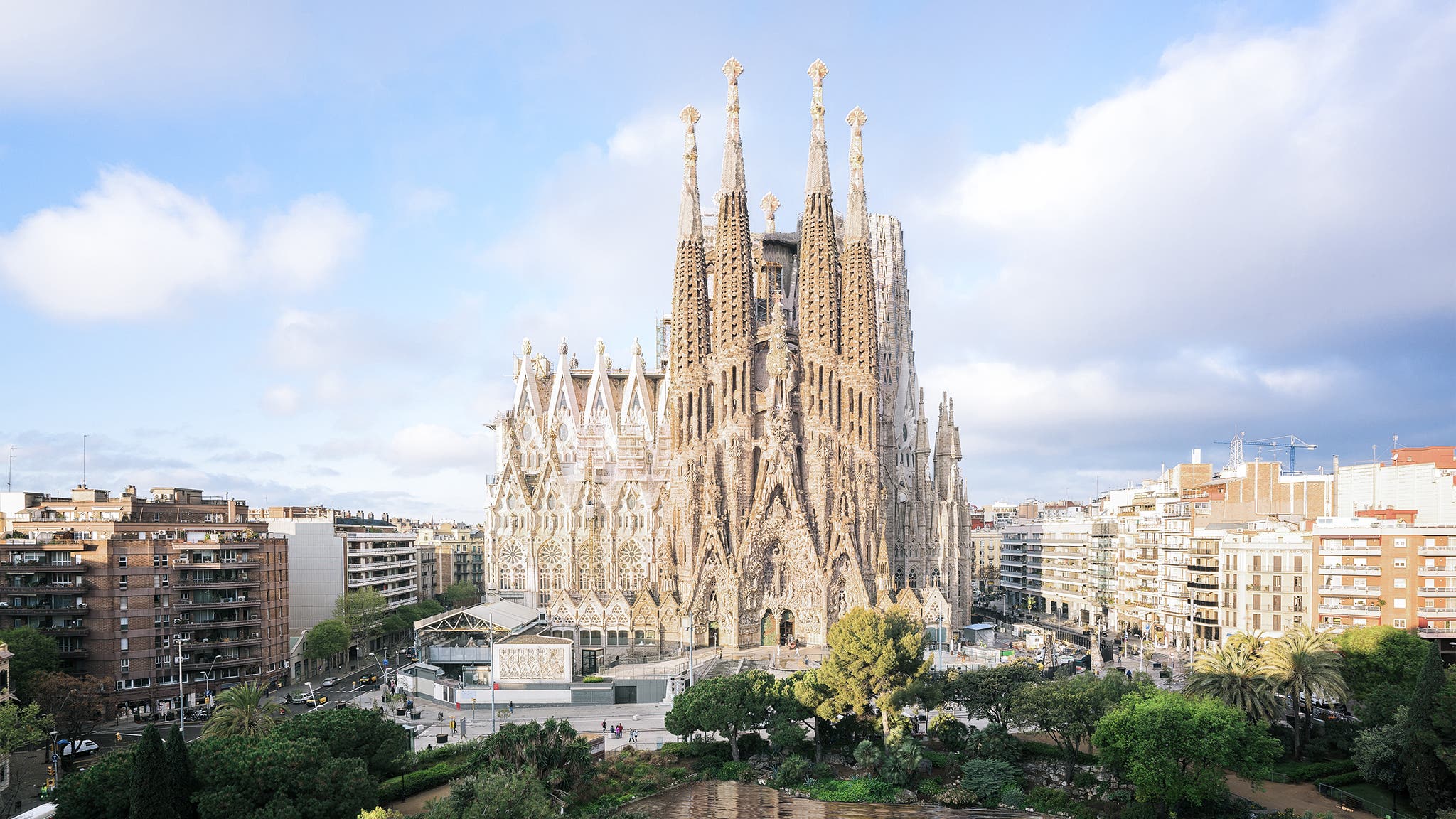 BARCELONA, SPAIN - April 9: Sagrada Familia on April 9, 2018 in Barcelona, Spain. This impressive cathedral was originally designed by Antoni Gaudi is still being built since 1882.