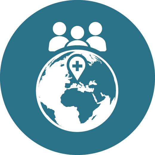 Global healthcare icon with people and medical location pin