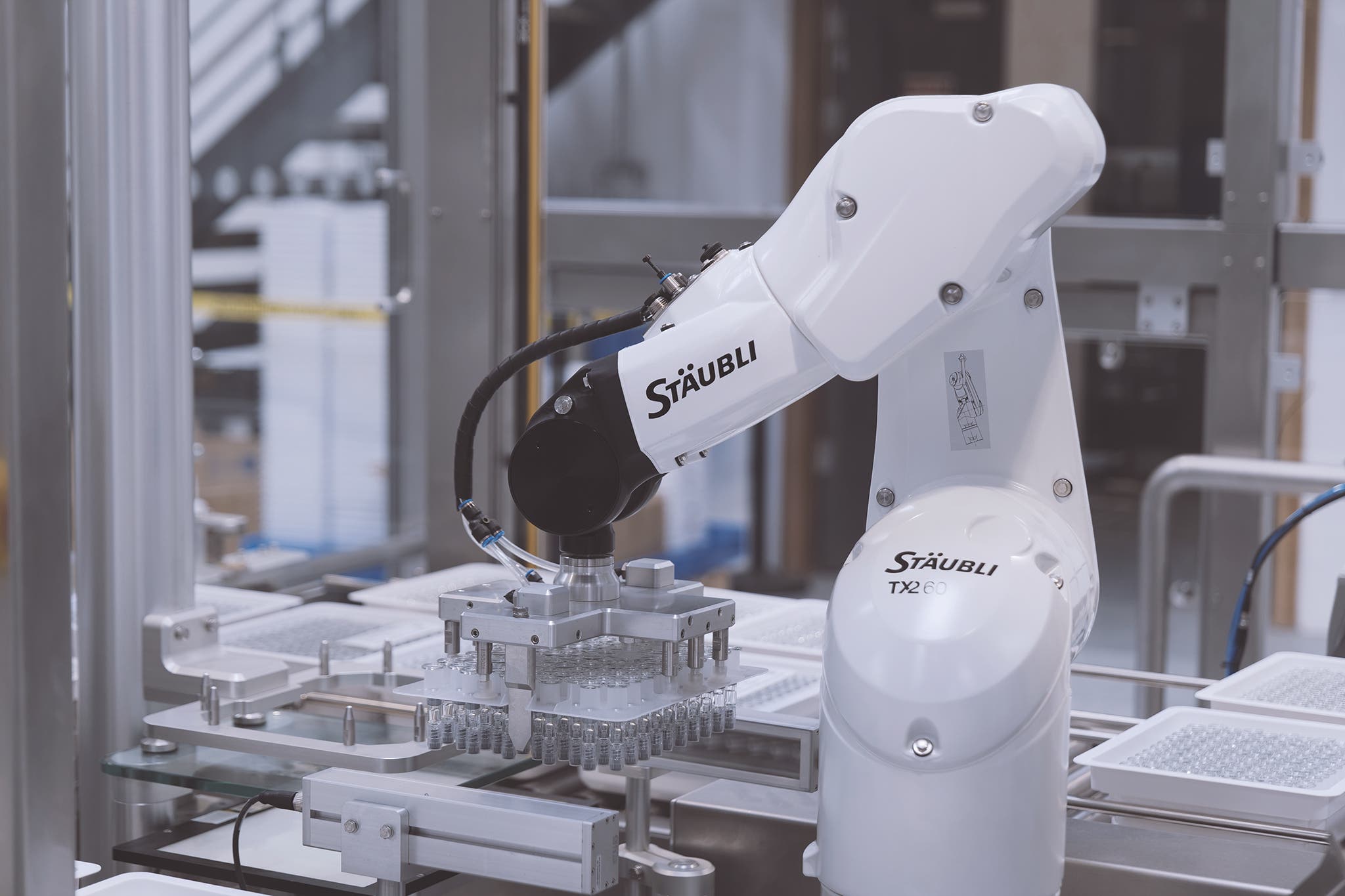 Inspection and packaging of syringes with robot TX2-60