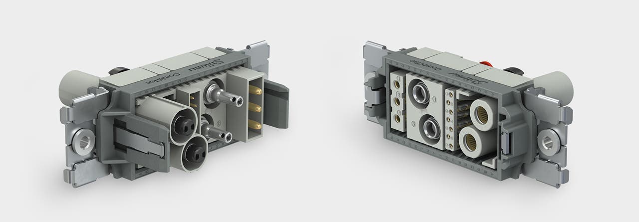 Header image for CombiTac direqt, the latest generation of modular connectors for power, signal, and pneumatic connections up to 10,000 mating cycles.