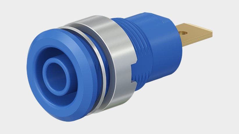 Insulated, rigid, Ø 4 mm, accepting spring-loaded Ø 4 mm plugs with rigid insulating sleeve. Machined brass.