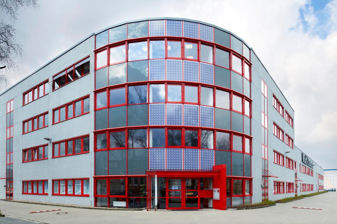 Photography of the Multi-Contact building in Essen, Germany. 2009 opened the photovoltaics development center incl. production facility.  Picture used in Company timeline 1892-2017