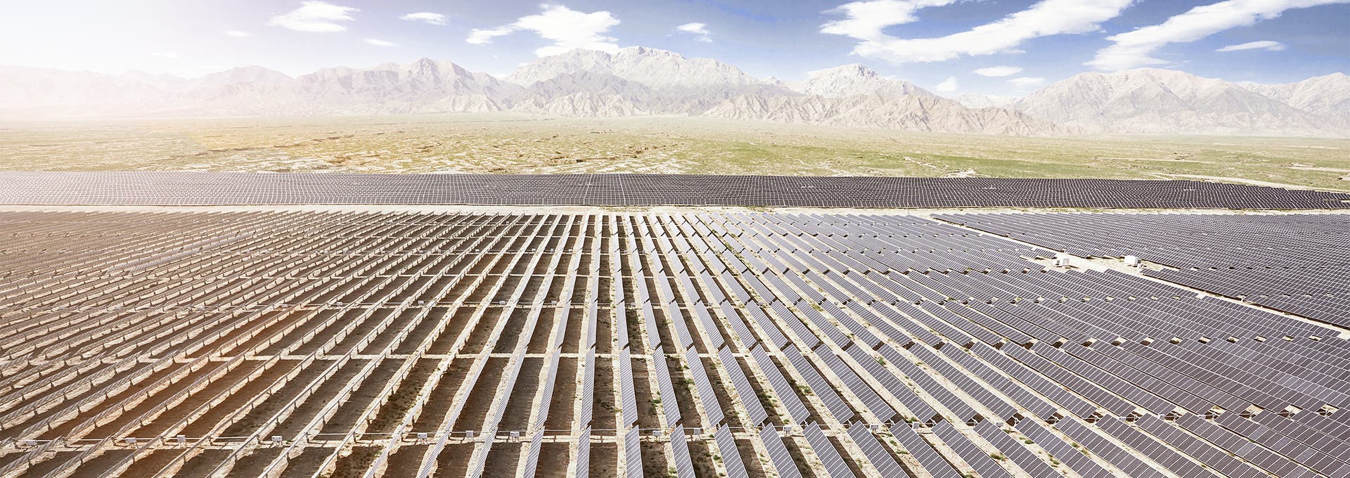 Aerial photography of a large solar photovoltaic power station in the desert, Aerial photography of a large solar photovoltaic power station i