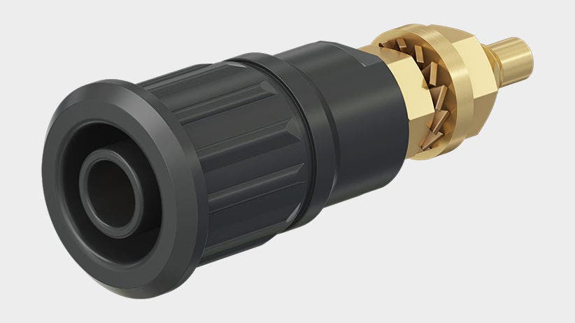 Insulated, rigid, Ø 4 mm, accepting spring-loaded Ø 4 mm plugs with rigid insulating sleeve. Machined brass.