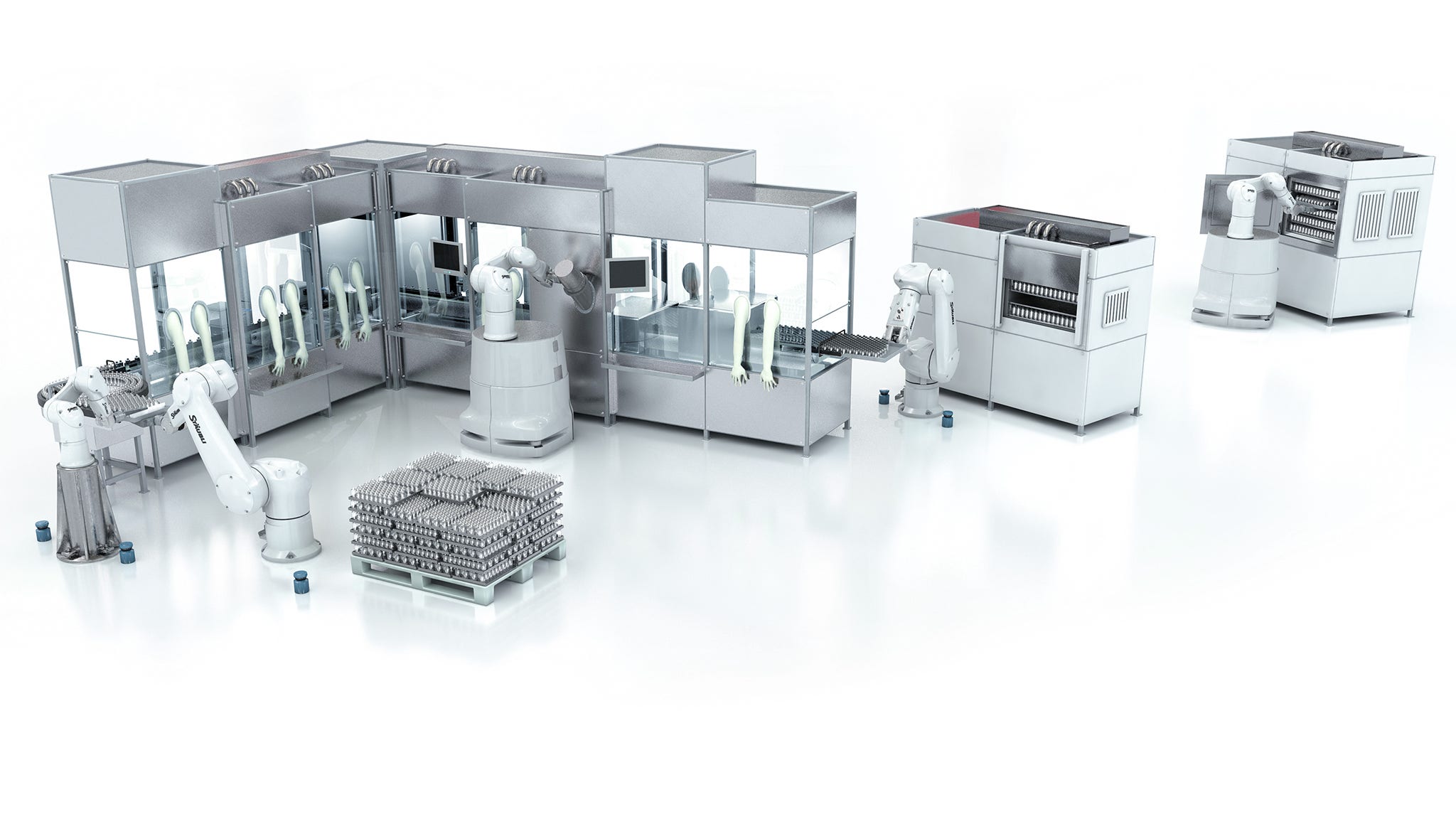 Highly aseptic robots for RABS and Freeze Dryer. Grade A/B (ISO 5)