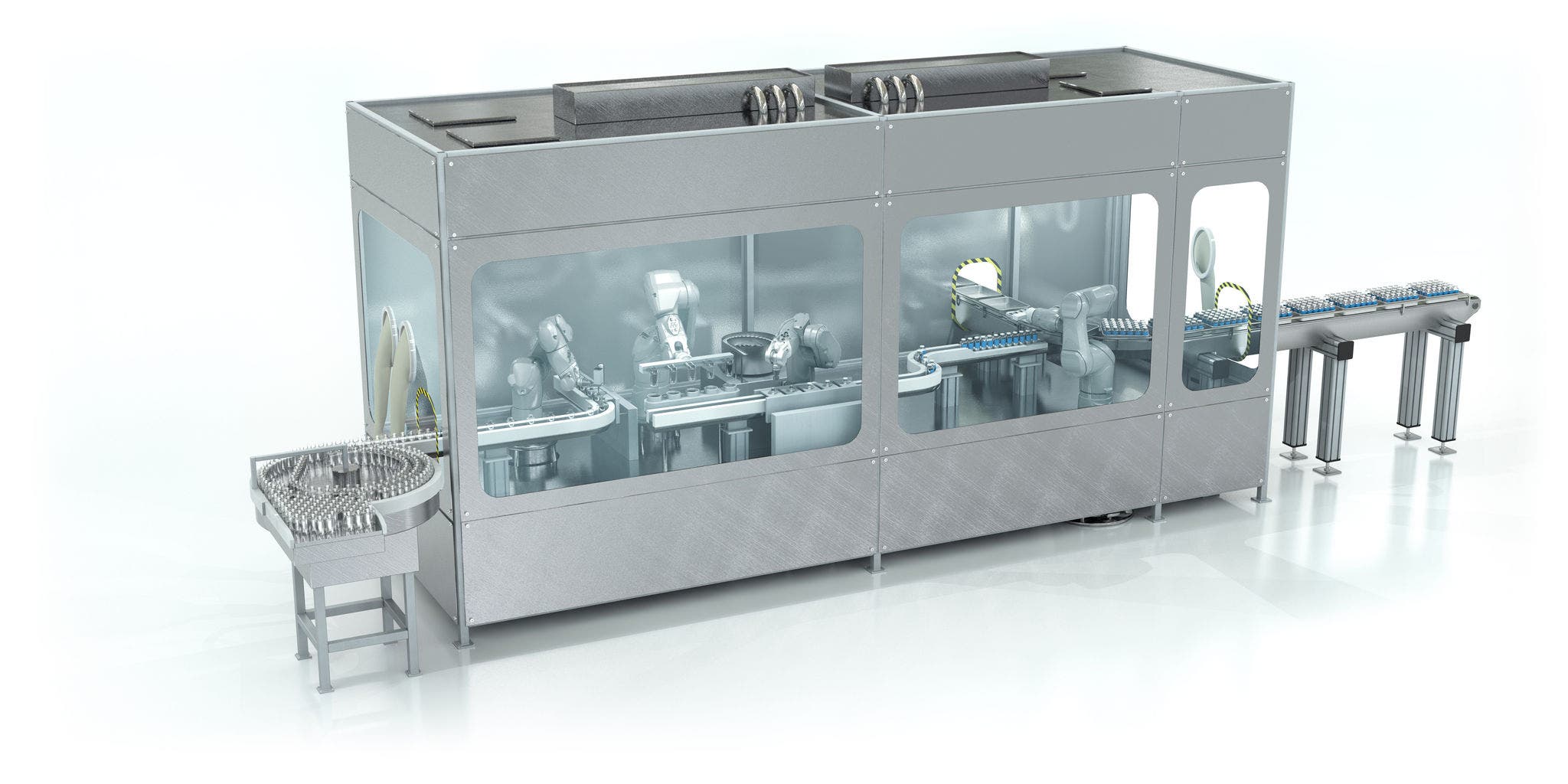 Pharma 3D Line Liquid Production grey robots