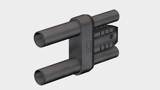 Teaser image with connecting plug SKS4-19L/1, insulated, Ø 4 mm, made of brass. Plugs with spring-loaded MULTILAM and rigid insulating sleeves. With insulated grip and with two in-line Ø 4 mm rigid sockets.