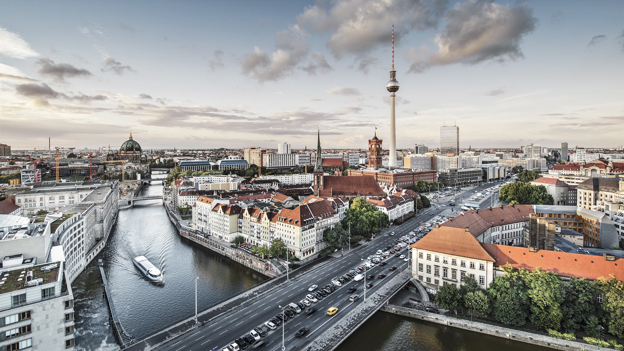 Berlin, Germany viewed from above the Spree River.