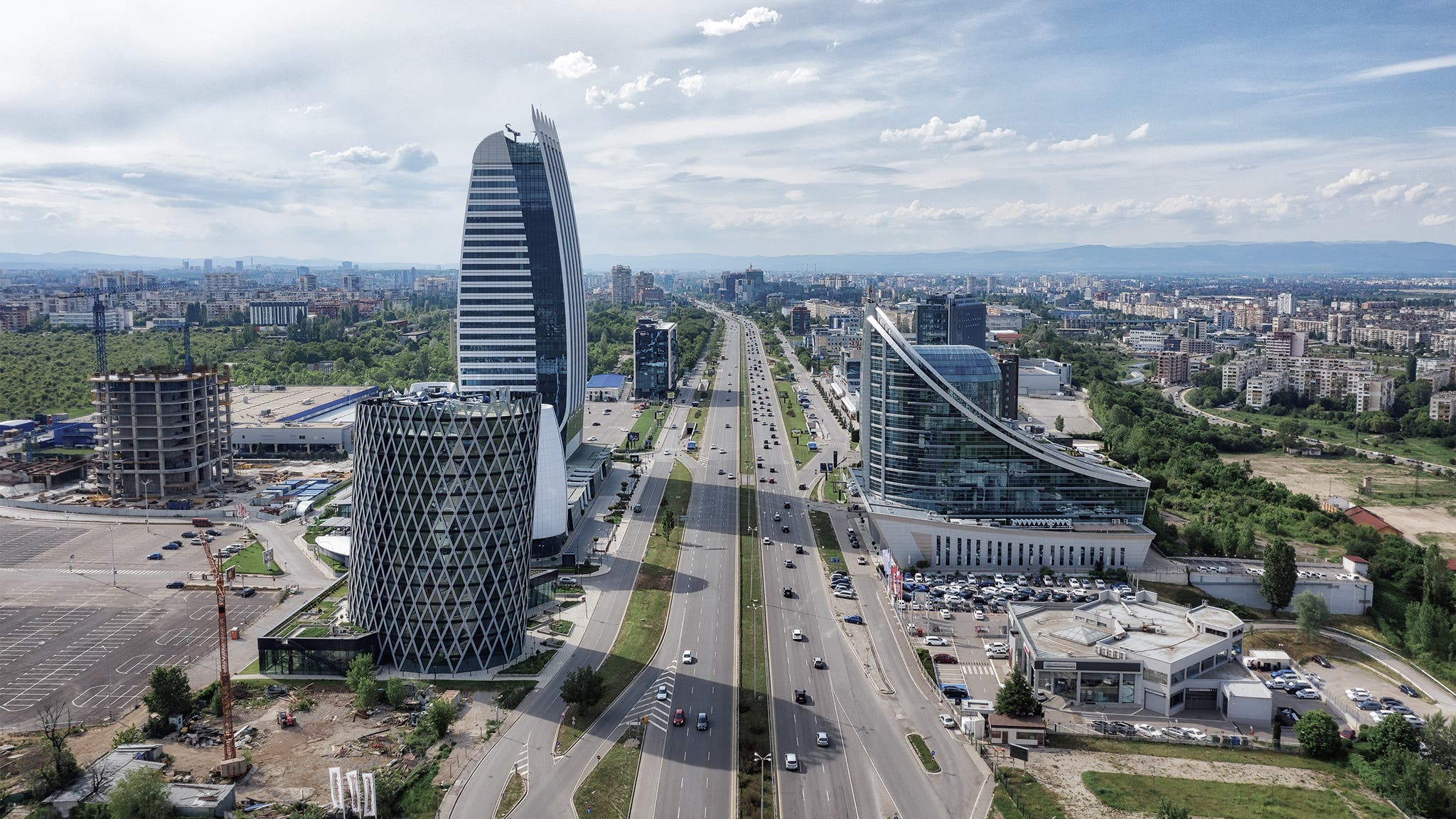 Skyscrapers in the business district of Sofia, Bulgaria, taken in May 2019