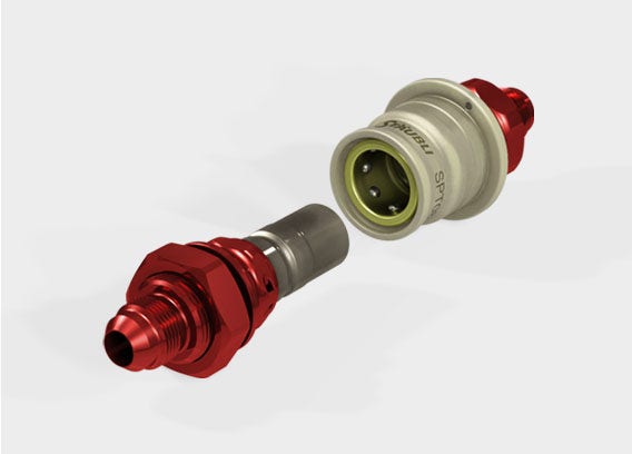 Teaser with non-spill quick release couplings for fuel lines SPT