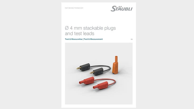 Product image with Test and Measurement Ø 4 mm stackable plugs  catalog to download.