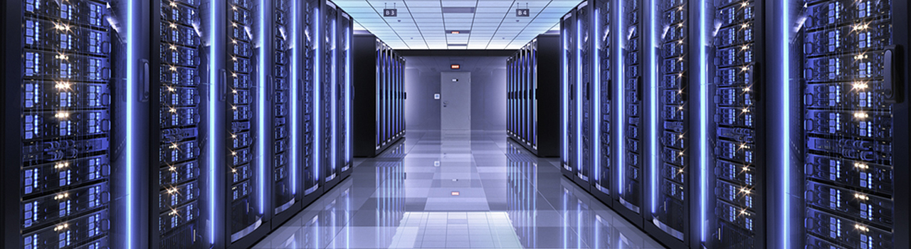 Server racks in data center server room
