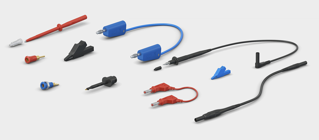 Header image with test accessories for extra-low-voltages or touch-protected, dedicated fot test and measurement