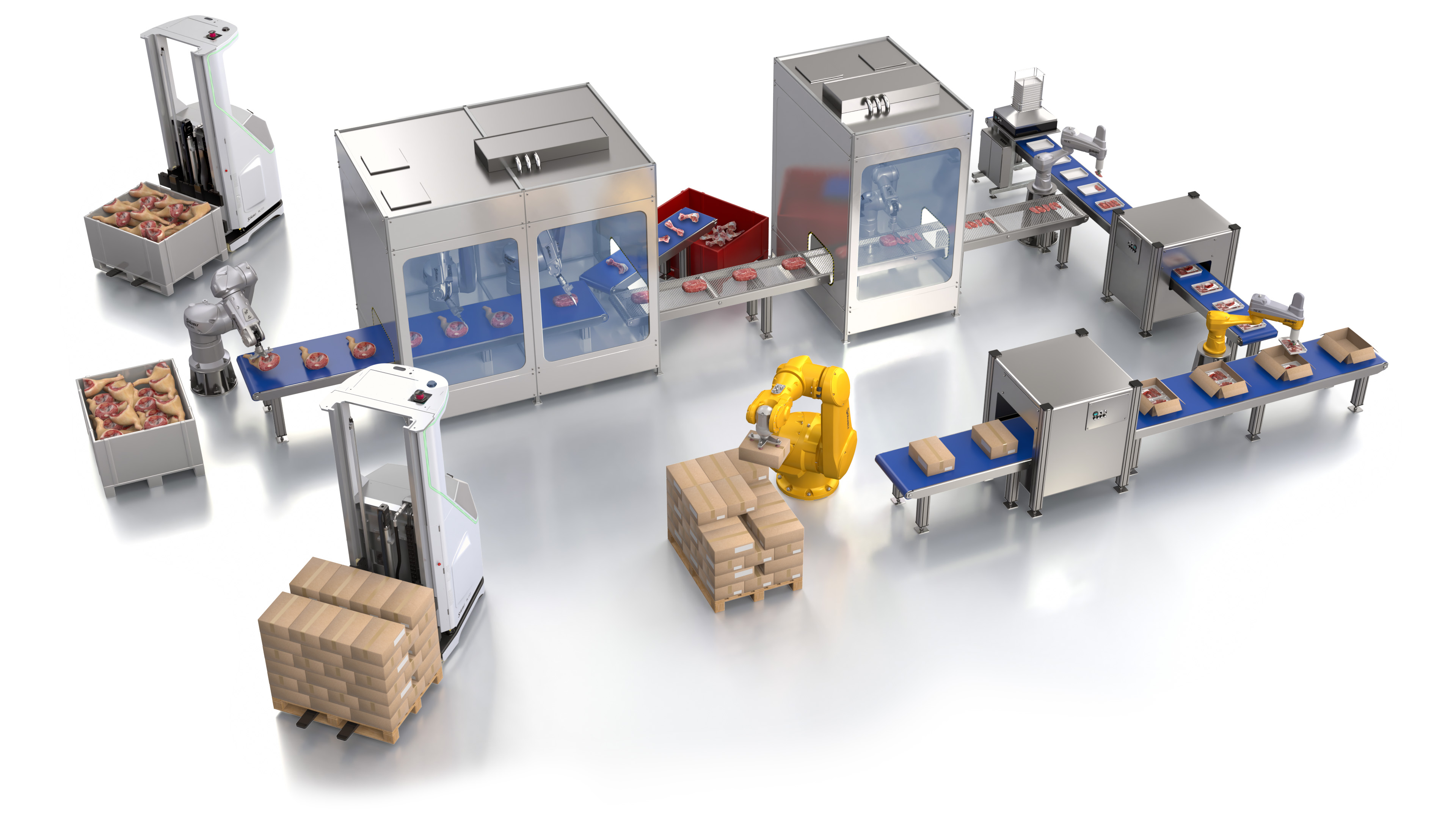 meat deboning, cutting and packaging line