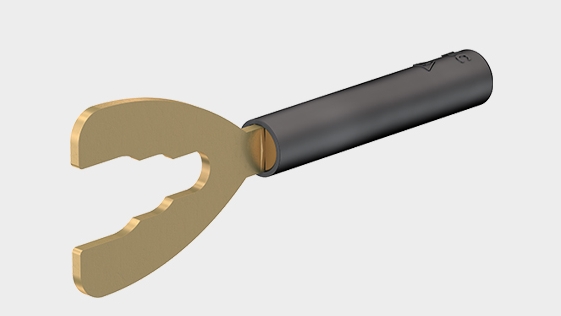 Teaser image with cable lug adapter B4-I/K, made of brass for permanent installation, e.g. for connecting screw terminals.