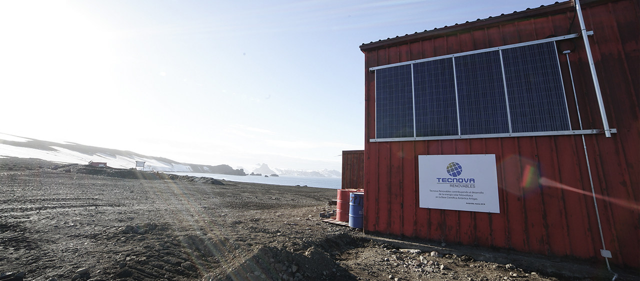 Solar panels mounted on Artigas Base in the Antarctic