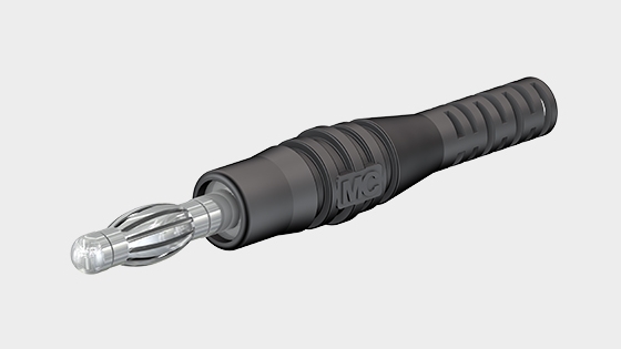 Teaser image with in-line, Ø 4 mm plug, with spring-loaded MULTILAM for self-assembly of test leads, solder connection.