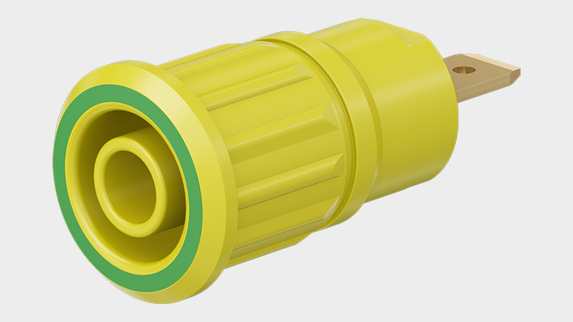 Insulated, rigid, Ø 4 mm, accepting spring-loaded Ø 4 mm plugs with rigid insulating sleeve. Machined brass.