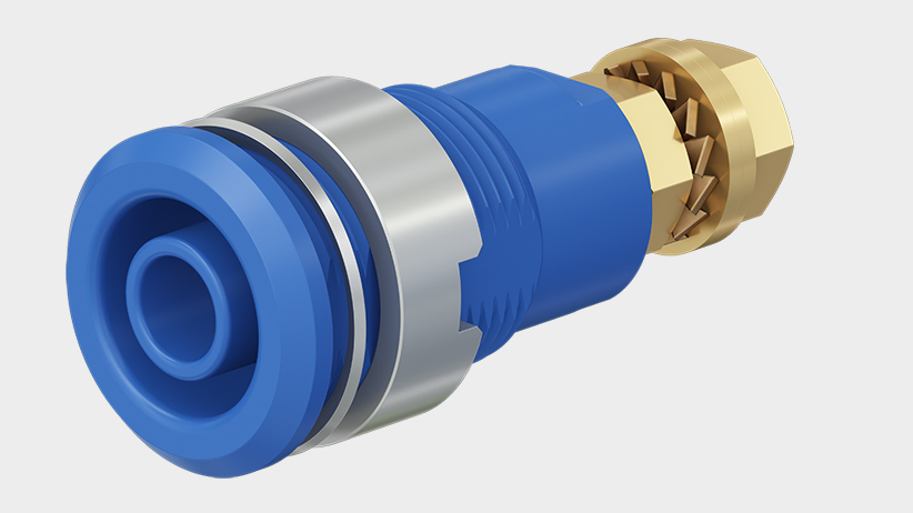 Insulated, rigid, Ø 4 mm, accepting spring-loaded Ø 4 mm plugs with rigid insulating sleeve.